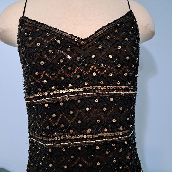 Theia Couture  Sleeveless Embellished Beaded Cocktail Dress Size 10 Black/Brown - Picture 11 of 13